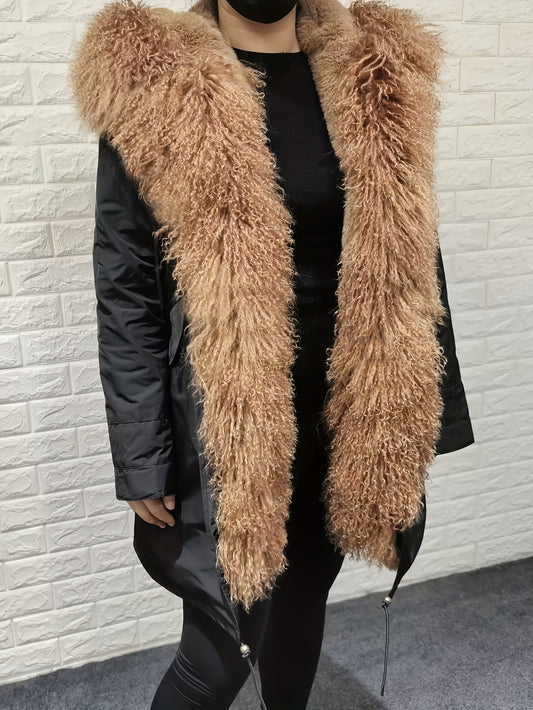 Faux Fur Trim Drawstring Parka Jacket